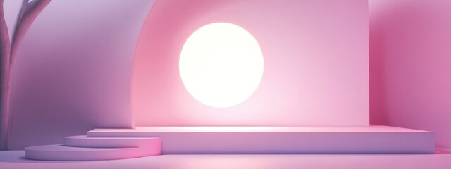 Poster - Minimalistic 3D rendering of a white geometric shape scene