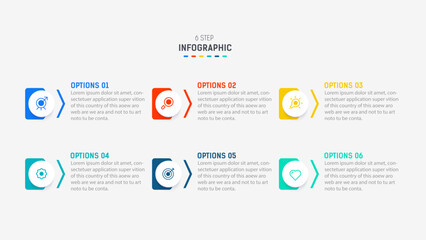 Wall Mural - Business  infographics design for Six Step, option, parts or process. Infographic 6 element design template for presentation.  process diagram, step banner, flow chart, 6 option template.