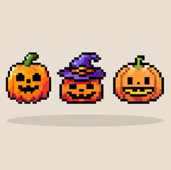 Halloween pumpkin cartoon in pixel art vector