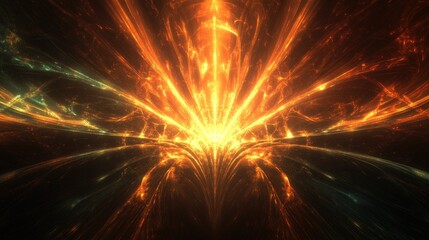 Poster - Vibrant 3D depiction of radiant beams illuminating a dark space