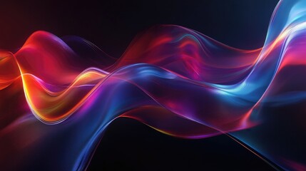 Poster - iridescent wave like abstract design on a dark background rendered in 3d