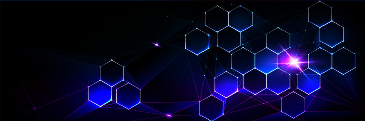 Poster - abstract hexagon pattern on black background. vector realistic illustration of medical science or co