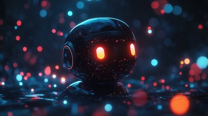 Poster - Image of an AI chatbot amidst luminous spots on a dark background Concept of artificial intelligence connectivity communication and digital interface
