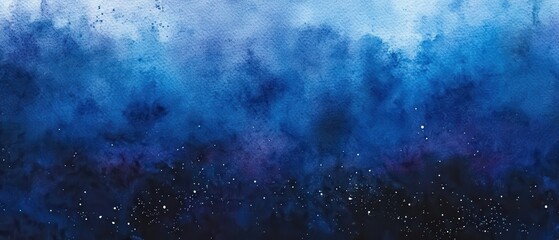 Poster - Abstract Watercolor Night Sky with Stars Background - Blue, Black, and White