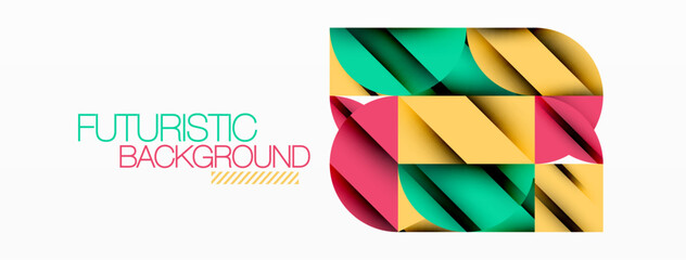 Aufkleber - Circle, square and flower petal geometric background. Round shapes composition for wallpaper, banner, background or landing