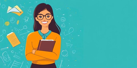 Poster - Portrait of a woman teacher, Happy teacher day concept