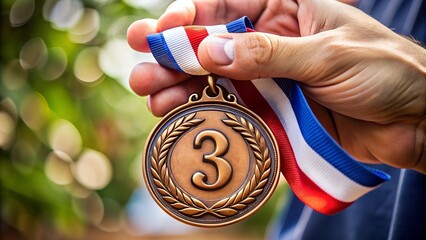 hand holding a bronze medal with 3rd place