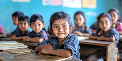 Canvas Print - appy pupils of primary school in classroom