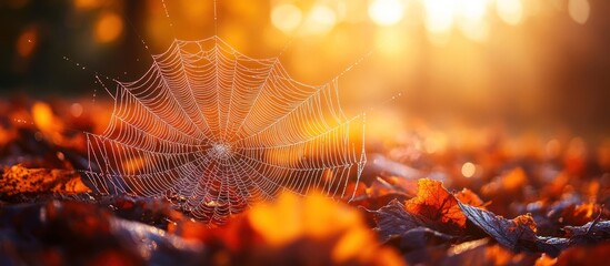 Poster - Autumn Spiderweb in the Golden Light