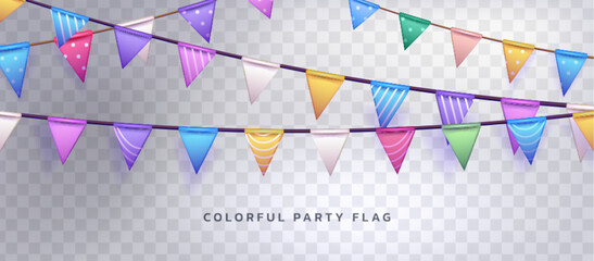 triangle flag garland for birthday party vector. festive bunting pennant decor element for celebrate