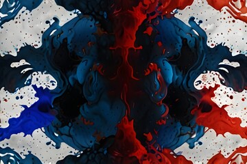 Wall Mural - Acrylic blue and red colors in water. Ink blot. Abstract black background. Generative AI