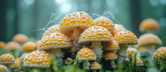 Wall Mural - Cluster of Yellow Mushrooms in the Forest