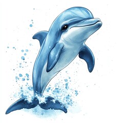 Watercolor illustration of a playful dolphin leaping from the water.