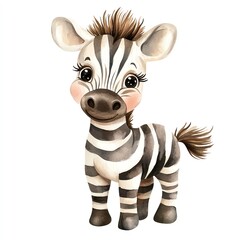 Cute cartoon zebra illustration with big eyes and a sweet smile.