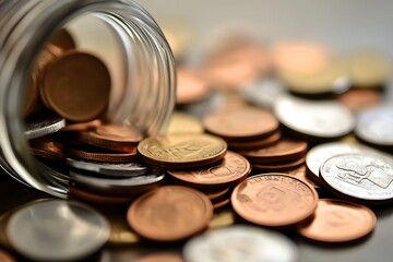 Coins spilling out of a glass jar