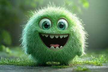 Cute green monster cartoon character perfect for Halloween festivities and themed designs with copy space.