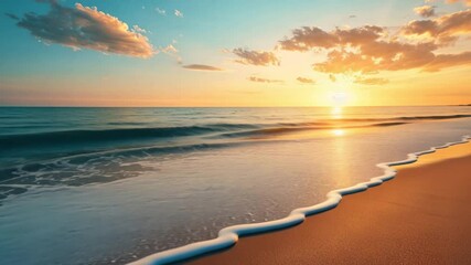 Poster - The ocean is calm and the sun is setting, creating a beautiful