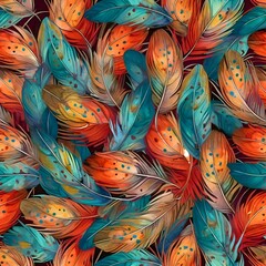 Wall Mural - vibrant feather pattern for textile design