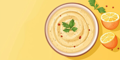 Wall Mural - Hummus in a round dish with a smooth surface and no additional elements