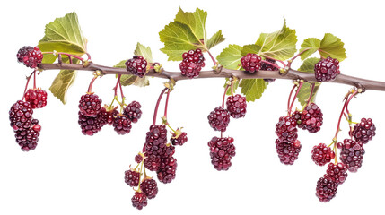 Wall Mural - Mulberries hanging from a branch on transparent background