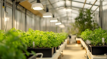 Poster - photograph of a modern greenhouse with an advanced iot controlled temperature and humidity system fo