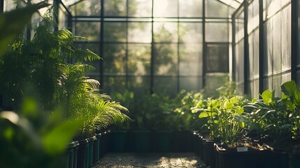 Poster - photograph showcasing a high tech greenhouse equipped with iot powered temperature and humidity cont
