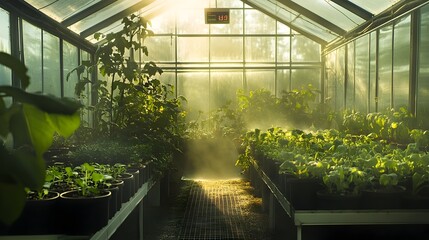 Poster - photograph of a modern greenhouse with advanced iot controlled temperature and humidity regulation s