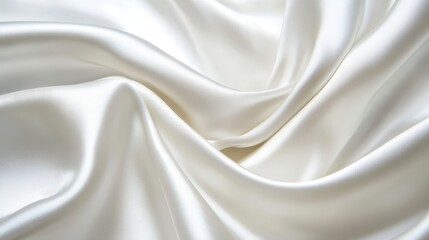 Closeup of rippled white satin fabric texture background. Luxurious background design
