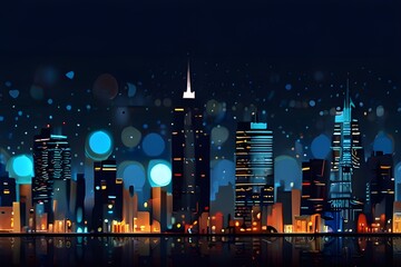 city blurring lights abstract circular bokeh on blue background Generative AI