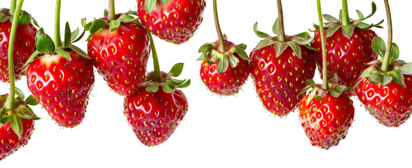 Wall Mural - Bunch of strawberries hanging from a branch, isolated on white background