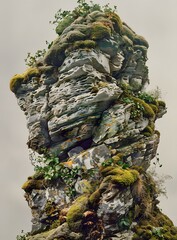 Canvas Print - Layered Rock Formation Covered In Green Moss And Plants