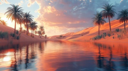 Canvas Print - Oasis in the Desert at Sunset