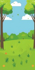 Poster - Cartoon Green Landscape Illustration With Two Trees