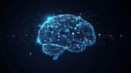 Poster - hologram of the brain. brain and technology network. digital brain with glowing circuit patterns. fu