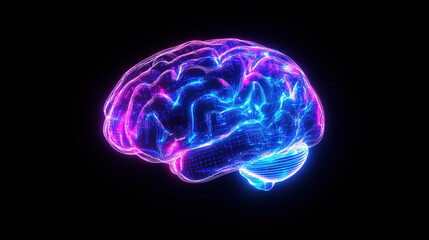 Poster - hologram of the brain. brain and technology network. digital brain with glowing circuit patterns. fu