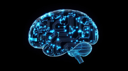 Poster - hologram of the brain. brain and technology network. digital brain with glowing circuit patterns. fu