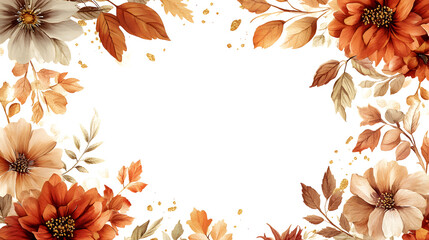 Wall Mural - a junk journal frame made of autumna florals and leaves, luxurious design with gold details