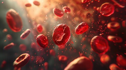 A captivating image of red blood cells floating in the air. Perfect for medical and scientific presentations or publications 