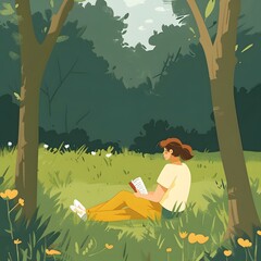 Sticker - Woman Reading in a Forest