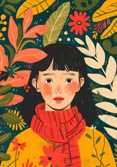 Wall Mural - Girl With Flowers Illustration