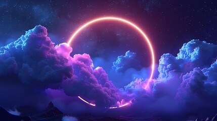 Poster - Neon Circle Above Clouds