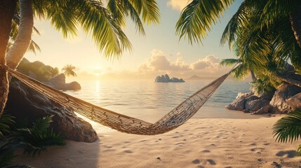 Wall Mural - Sunset Paradise: Hammock on a Tropical Beach