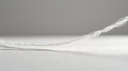 Poster - close-up view of a delicate strand of thread on a white surface illuminated by soft natural light in