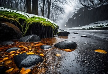 visual effects rain snow mixing various surfaces showing unique colors natural environments, textures, patterns, landscape, weather, moisture, ice, drips