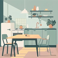 Wall Mural - Minimalist Kitchen Interior Design Illustration