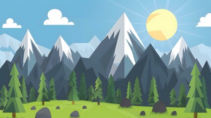 Mountain Landscape Illustration With Snowy Peaks