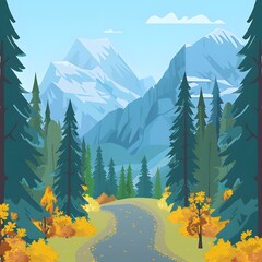 Sticker - Mountain View with Winding Path and Fall Foliage