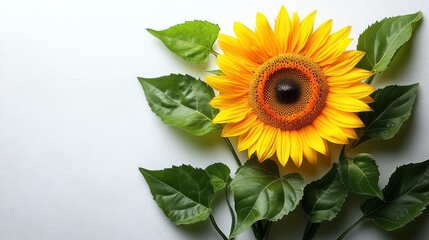 Wall Mural - Single Sunflower with Green Leaves