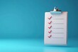 © MUdaylah - 3d white clipboard task management todo check list on blue background, efficient work on project plan concept, assignment and exam, productivity solution icon. with generative ai