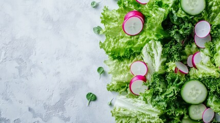 Wall Mural - Fresh Green Salad with Radishes and Cucumber